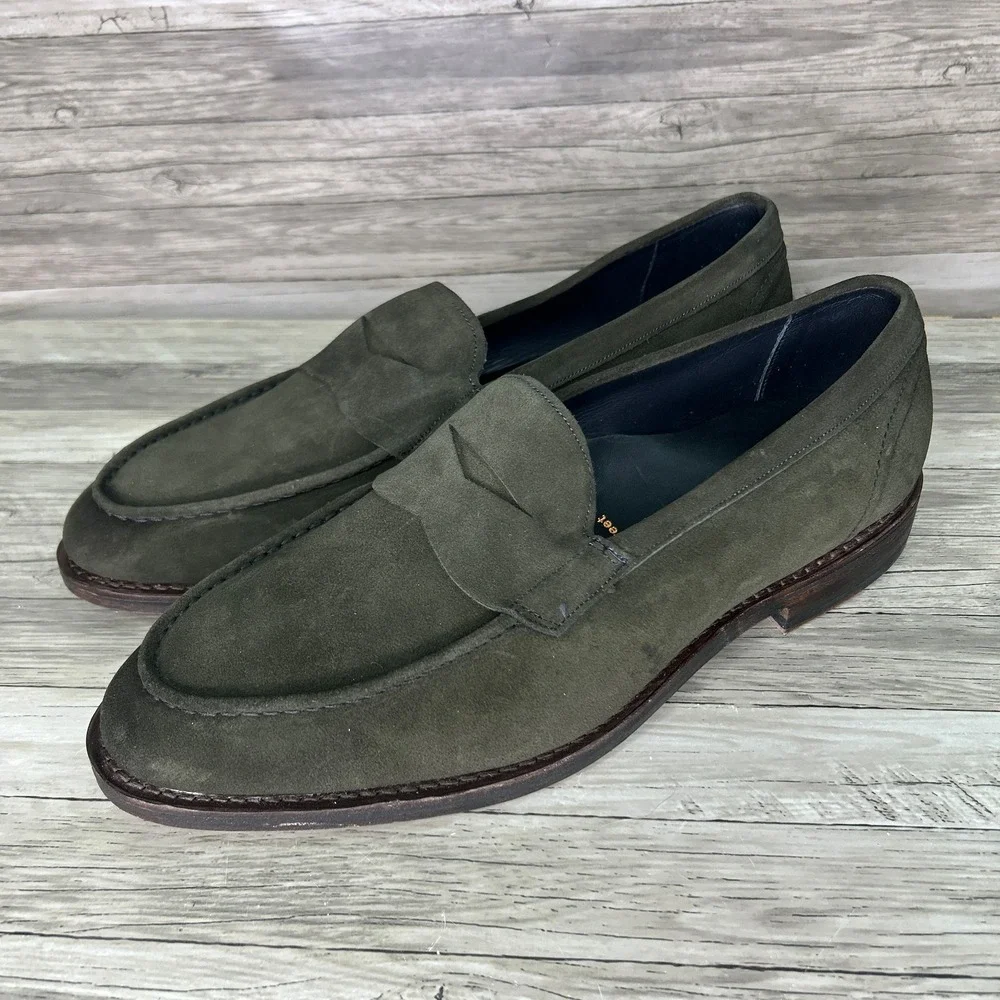 Allen Edmonds Mercer Street Penny Loafers Olive Suede USA Mens Size 10.5 3E